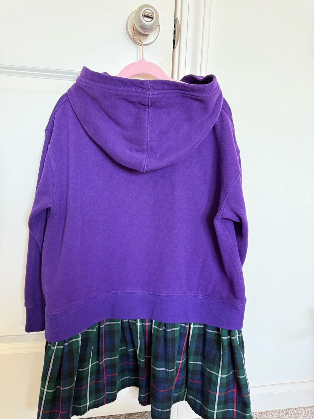 Ralph Lauren Girls Purple Hooded Sweatshirt Dress with Plaid Skirt